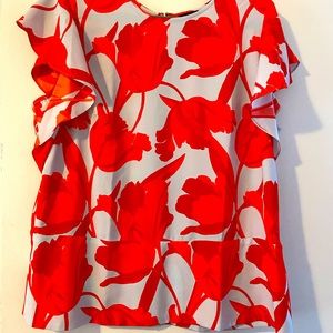 Ann Taylor red and light bluish peplum top